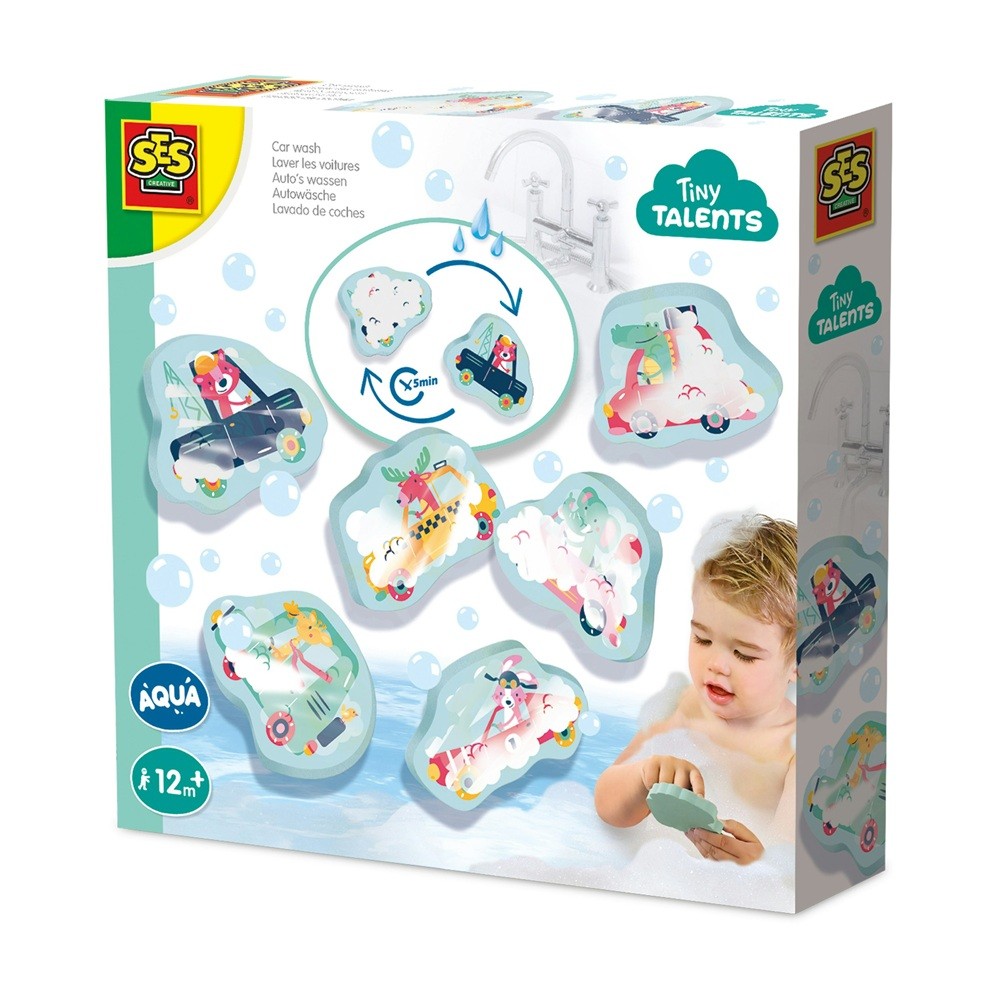SES Creative Bath Toy Tiny Talents Car Wash Childrens Foam Shapes Water Play