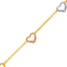 Authentic 14K Tricolor Gold Beautiful Cursive Heart Bracelet or Anklet