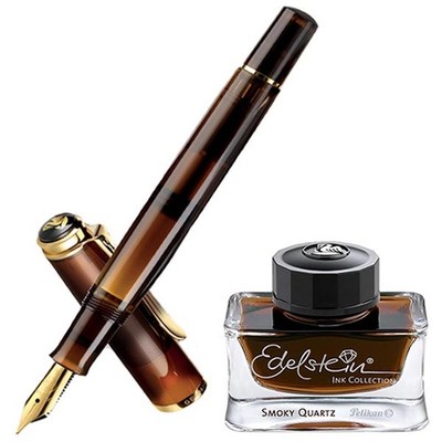 Pelikan M200 Kolbenfüllhalter Smoky Quartz Classic Set Füllhalter Edelstein Ink