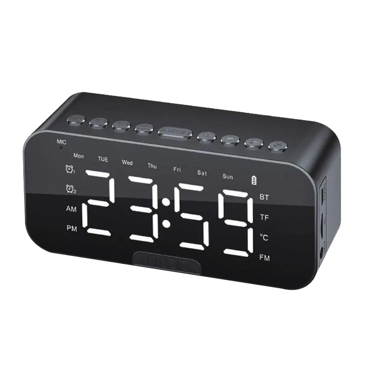 Réveil intelligent LED noir Avizar avec horloge et enceinte Bluetooth intégrée