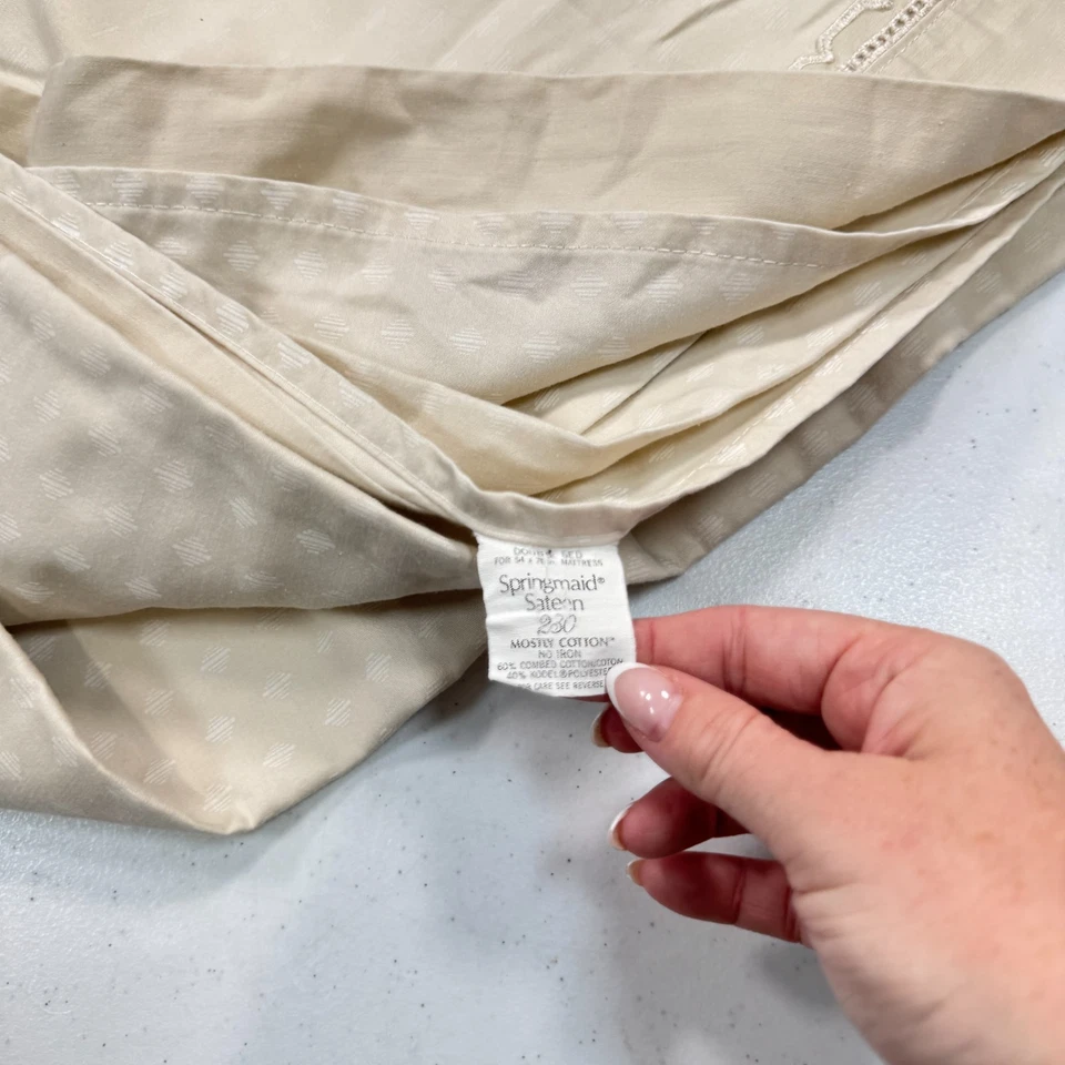 Springmaid cetim folha plana dupla damasco bege mistura borda de renda anos 90 Y2K - Imagem 2 de 4