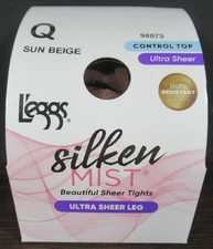 L'eggs Silken Mist Pantyhose Tights Control Top Ultra Sheer Q Sun Beige