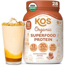KOS Organic Vegan Protein Powder with 50mg Caffeine, Salted Caramel Coffee - ...