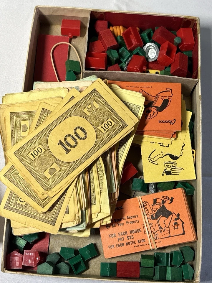 Vintage 1954 Monopoly Game Popular Edition Parker Brothers No Board Mix Pieces - Image 3 of 4