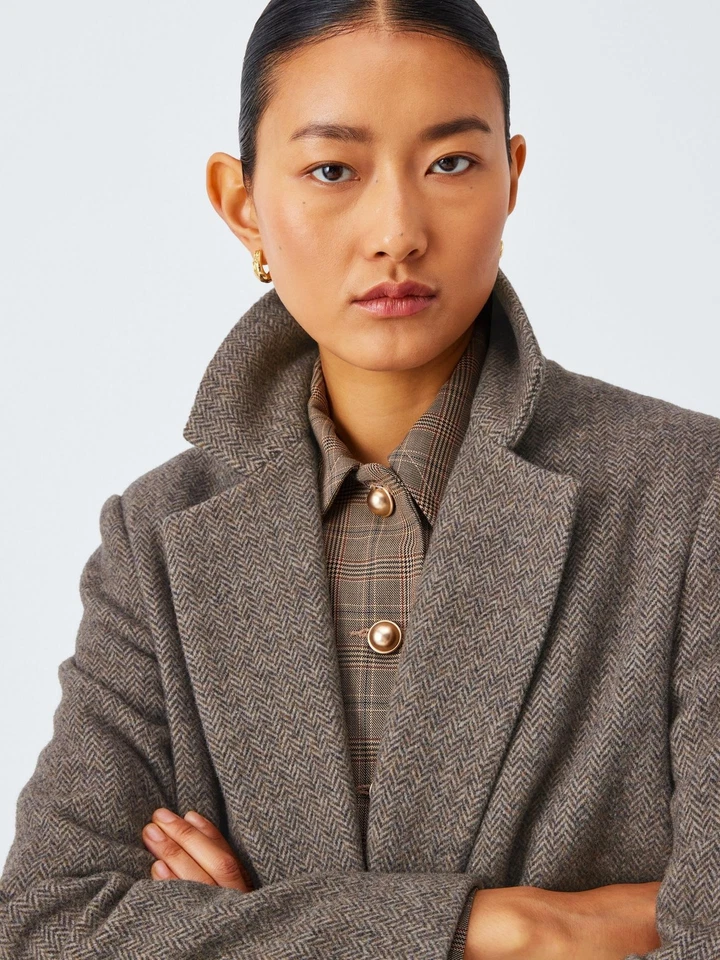 John Lewis Womens Herringbone Wool Blend Blazer Brown/Multi - Size 18 (Defect) A - Image 4 of 4