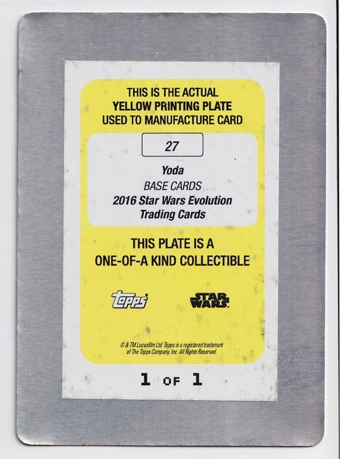 2016 Star Wars Evolution Printing Plate Yellow #27 Yoda 1/1 - Image 2 of 2