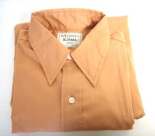 Vintage 1970s Arrow Burma Kent Orange Button Up Shirt Dagger Collar 15 32 33