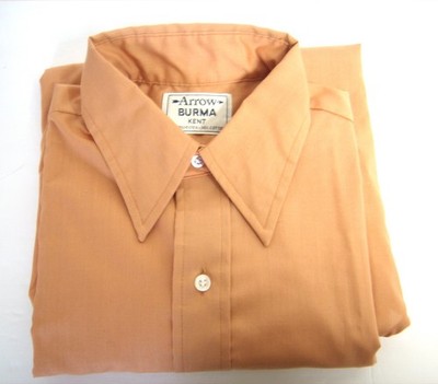 Vintage 1970s Arrow Burma Kent Orange Button Up Shirt Dagger Collar 15 32 33