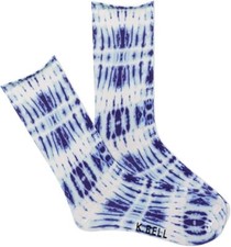 K. Bell Women's Printed Roll Top Sock, Blue Multi, Women's Shoe 9-11, 1 Pair