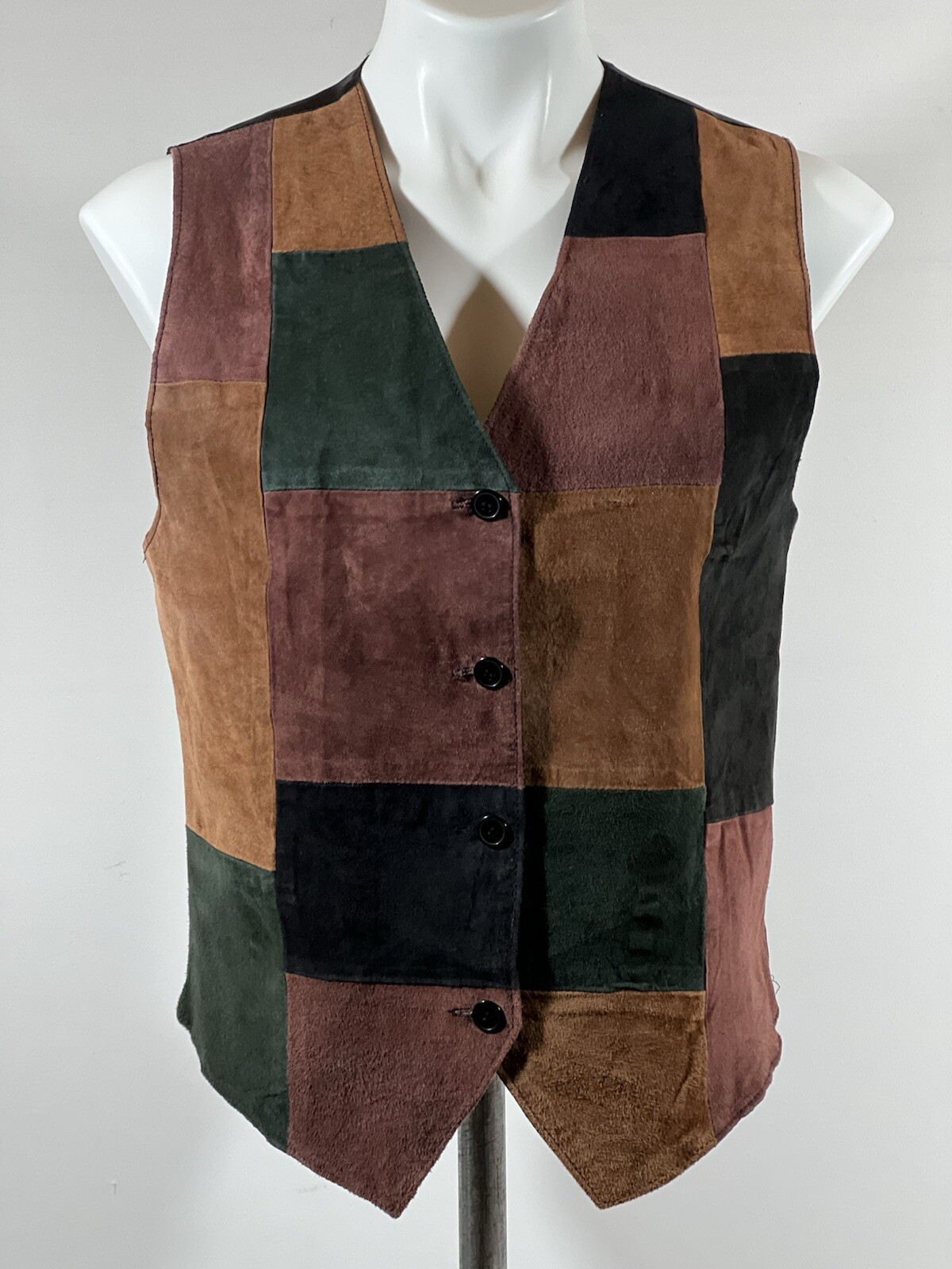Suede Vest Womens Medium Patchwork Button Front W… - image 14