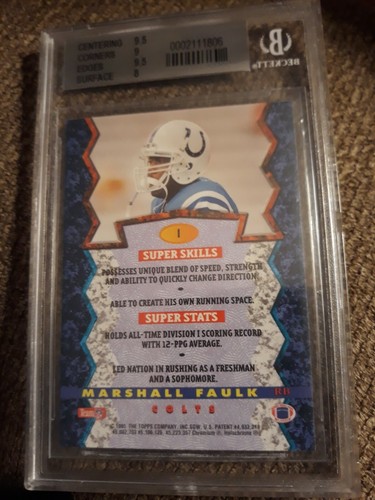 1994 Bowman Best Refractors MARSHALL FAULK BECKETT 8.5 GRADED ROOKIE Colts - Picture 3 of 4