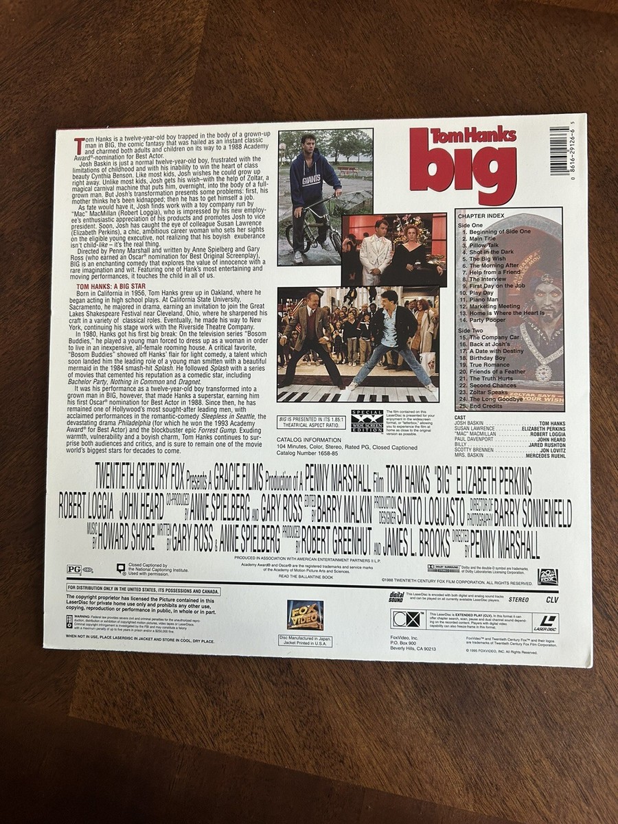 Big (1988) Laserdisc, LD Widescreen Letterboxed, Tom Hanks, Penny