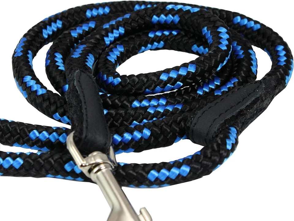 Dogs My Love 6ft Long Braided Rope Dog Leash Blue with Black 6 Sizes - Image 4 of 4