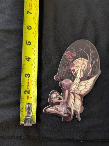 Pink Butterfly Fairy In Rose Garden With Skull Bumper Sticker Vinyl Decal 5”x 3” - Picture 4 of 4
