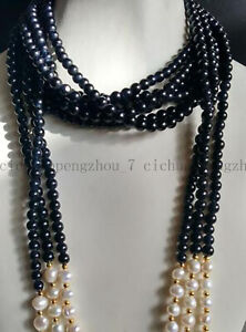 3Strands 8mm Black Round Freshwater Pearl Necklace