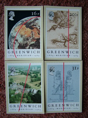 PHQ Stamp card set No 77 Greenwich Meridian 1984. 4 card set.  Mint Condition.