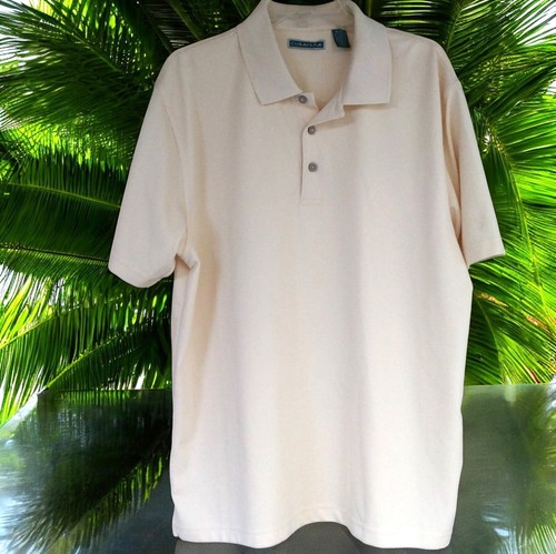 Camisa polo de golf Cubavera XL amarilla clara acanalada manga corta ligera para hombre