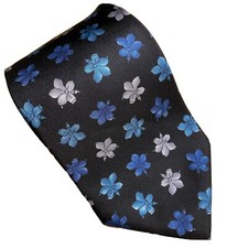 Vintage Adolfo Men's 100% Imported Silk Necktie Made In USA Blue With Flowers