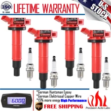 4 Pack Ignition Coil & Spark Plug For Toyota Lexus Scion tC xB Pontiac Vibe 2.4L