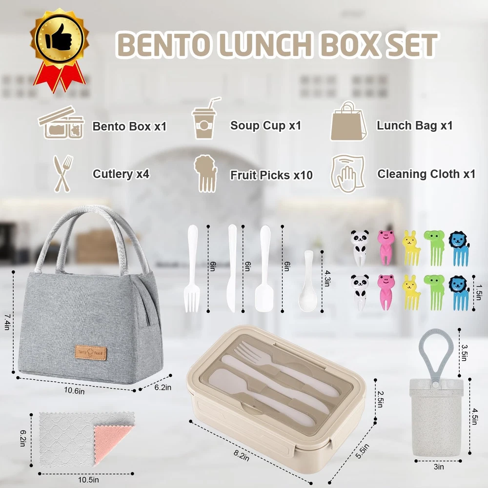 Bento Lunch Box for Kids, Bento Box Adults Lunch Box Leak-Proof for Kids Toddler