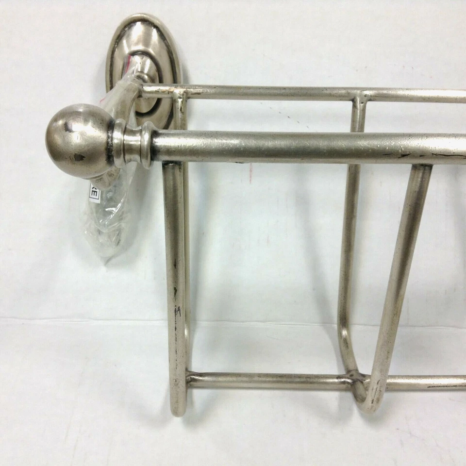 Porta revistas Pottery Barn baño Bennett envejecido vintage peltre Foto 3 de 4