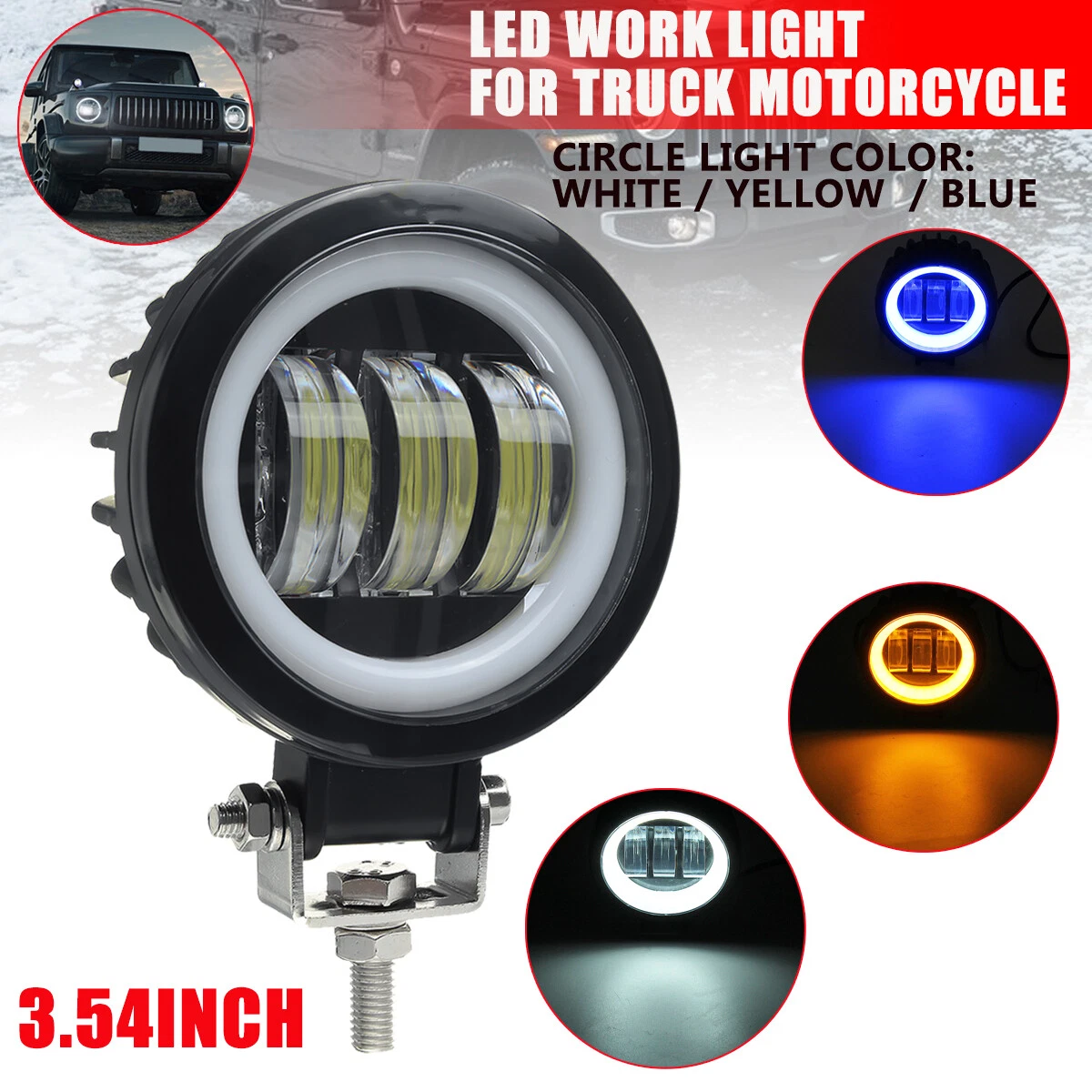 3.5inch Round LED Work Light Bar Spot Pods Driving Halo Fog Lamp Offroad 4WD DRL