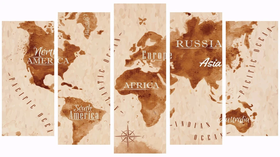 World Map Set Of 5 Pcs Puzzle Thin Canvas Poster Art Home Bar Wall Decor 01 - Image 2 of 4