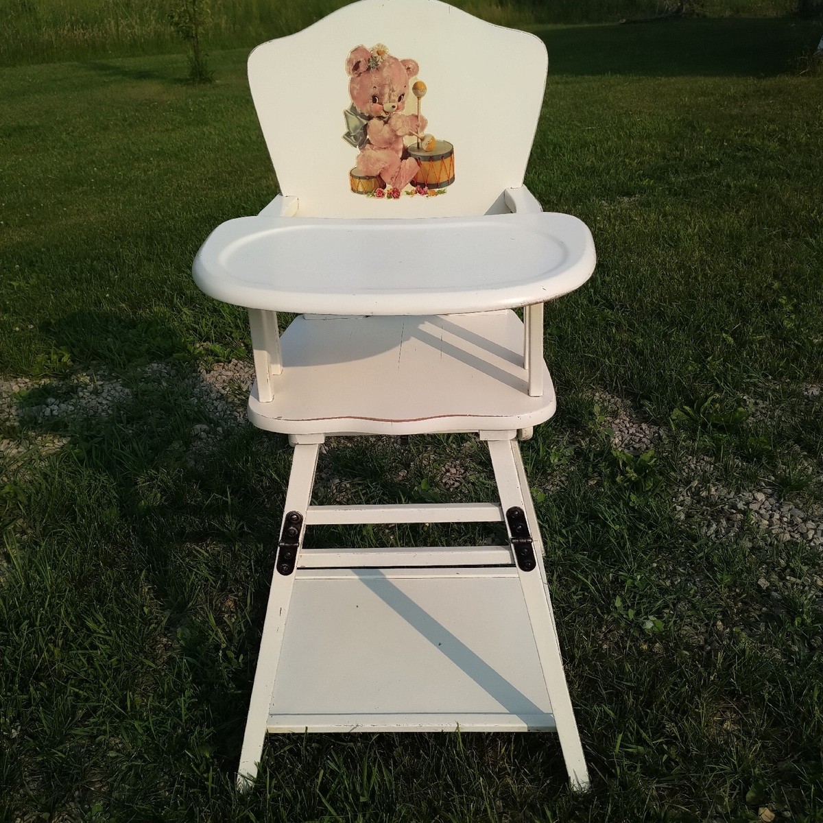 Vintage Wood High Chair Convertible Play Table Seat w/Booster