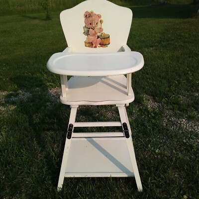 Vintage Wood High Chair Convertible Play Table Seat w/Booster