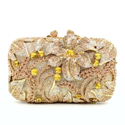 Formal 3D Flower Rhinestone Crystal Clutch Evening Wedding Bag For Women