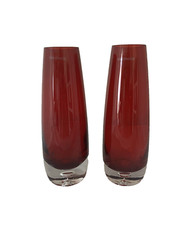 Coppia di vasi alti in vetro rosso fatti a mano e ispirati a Reijmyre svedese - SPEDIZIONE GRATUITA