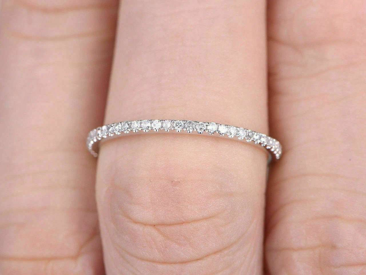 1.0 Ct Round Cut Simulated Diamond Half Eternity Band Ring 925 Sterling Silver