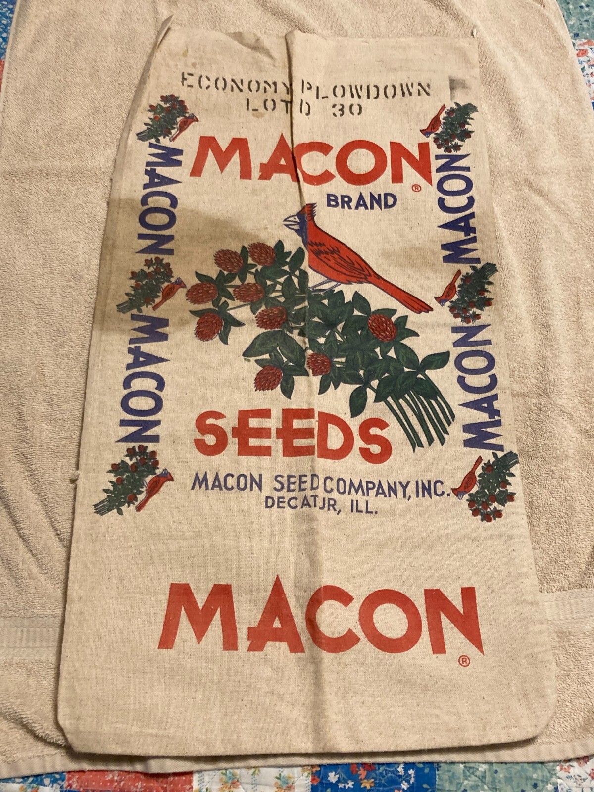 Macon Brand Red Cardinal Cluster Of  Clover Blue And Red Lettering As is /Read