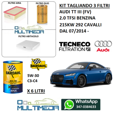Kit Tagliando Auto - 3 Filtri (Aria, Olio, Abitacolo) + 3 Litri Olio Motore 5W30 Originale