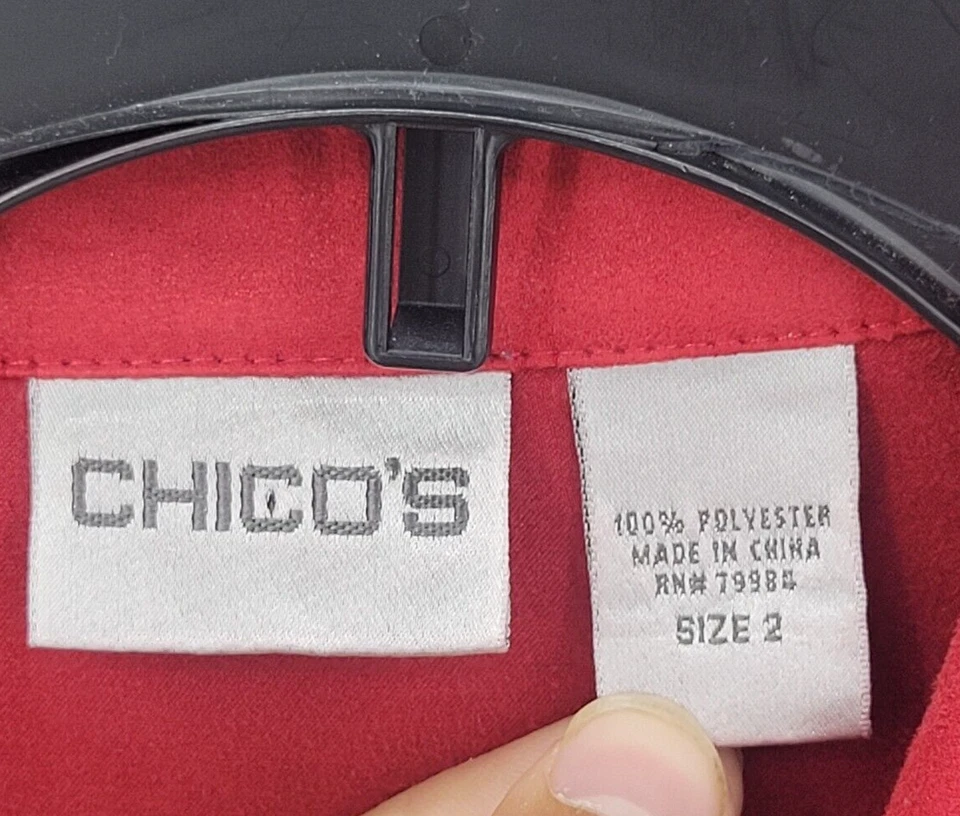 Top Chicos Mujer Grande 2 Rojo Imitación Gamuza Bolsillos Abotonados Manga Larga Boho Foto 3 de 4