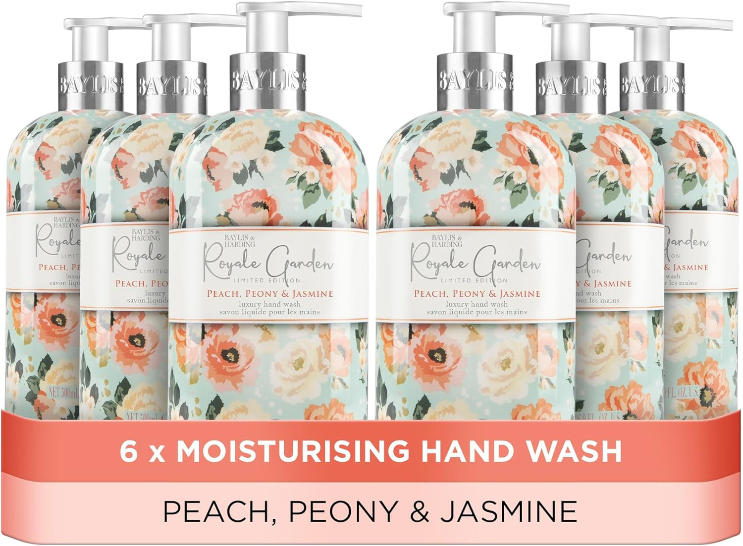 Baylis & Harding Royale Garden Peach Peony & Jasmine Hand Wash, 500 Ml Pack of 6