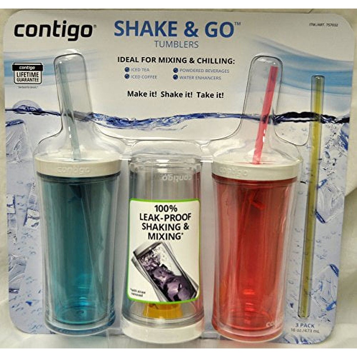 保存容器・ケース Contigo Shake & Go Plastic Tumblers Contigo Shake & Go Plastic Tumblers - Set of 3 (Pink Blue & Clear