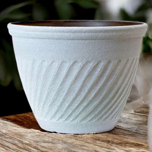 White Large Garden Planter Pot 28L Swirl Pattern Plastic Indoor Outdoor 39cm - Picture 10 of 20