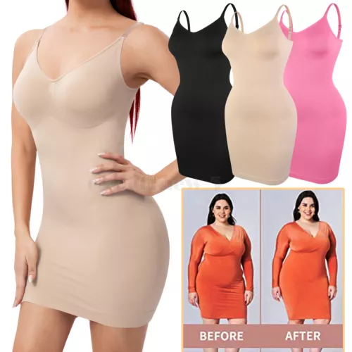 Damen Full Slip Under Kleid Verstellbare Träger Camisole Minikleid Knielang - Bild 1 von 24