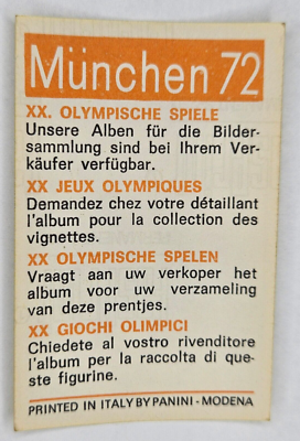 BOX OFFICE 「ORANGE」Made in France 1972 Panini Munich Olympics #74 Hurdles JEAN-PAUL VILLAIN (France