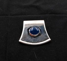 Vintage  BEST Brand Blue Stone 1.5" Silver Tone Necklace Slide Pendant NEW