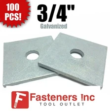 Qty 100) 3/4" x 3" x .250 Square Bearing Plate Washer Galvanized