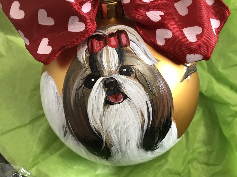 shih tzu Hand Painted Large Christmas Ornament