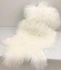 Genuine Natural Mongolian Sheepskin Area Rug Pelt Long Hair Shag Throw Real Fur
