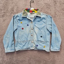 Chico's Embellished Woman Denim Jacket Beaded Sequins Size 2 US L 