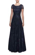Women's La Femme Sequin Floral Embroidered Gown, Size 8 - Blue