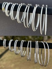 Real 925 Sterling Silver Endless Hoop Earrings Inside Out CZ Huggie 18-50mm