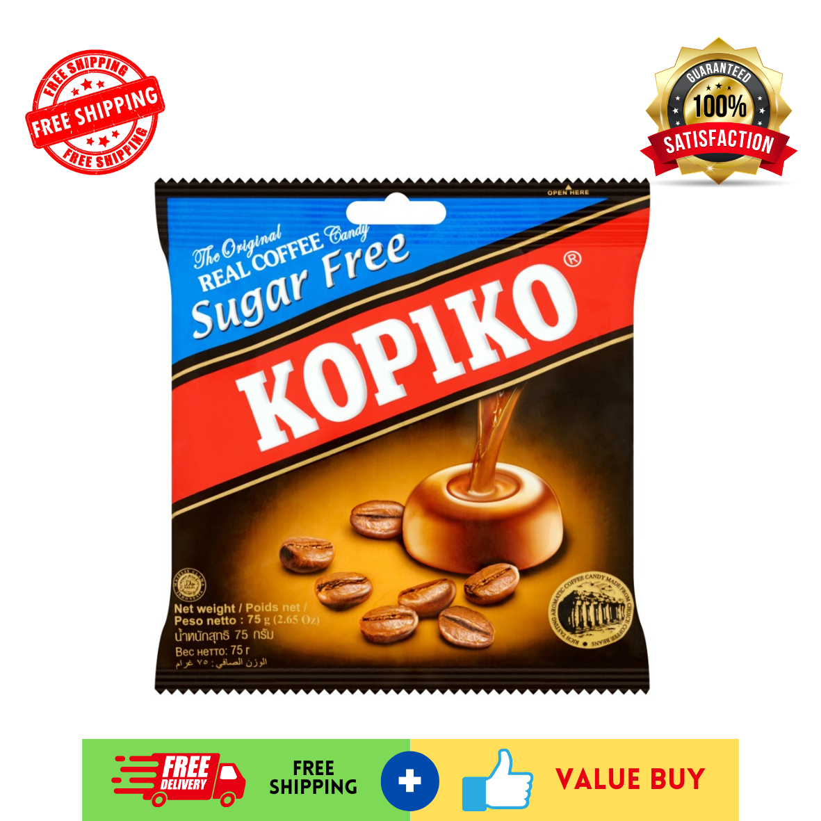 Kopiko Sugar Free Coffee Hard Candy Original Real Coffee 75g Halal