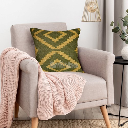2 Pc 18x18 Tribal Boho Pillow Case Decor Handwoven Wool Jute Kilim Cushion Cover - Picture 55 of 60