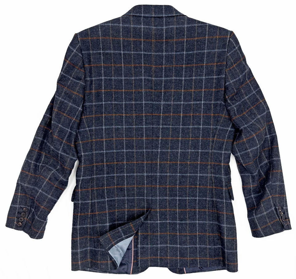 Blazer Abrigo Deportivo Para Hombre THOMAS PINK Lana Azul Cuadros Harris Tweed 2 Botones 42R Foto 2 de 3
